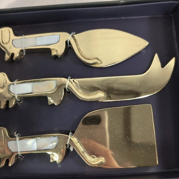 Anthropologie 3 Cheese Knives Weiner Dogs Gold Mother Pearl Mackenzie Dachshund - Picture 5 of 9